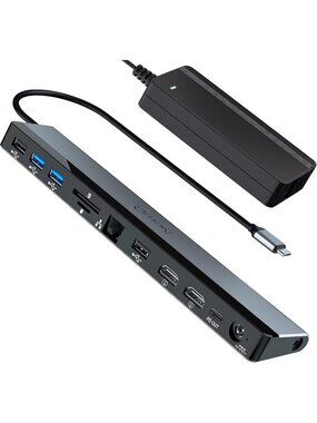 12-in-1 USB C Docking Station for Dual Monitors, 4K HDMI, Power Adapter
